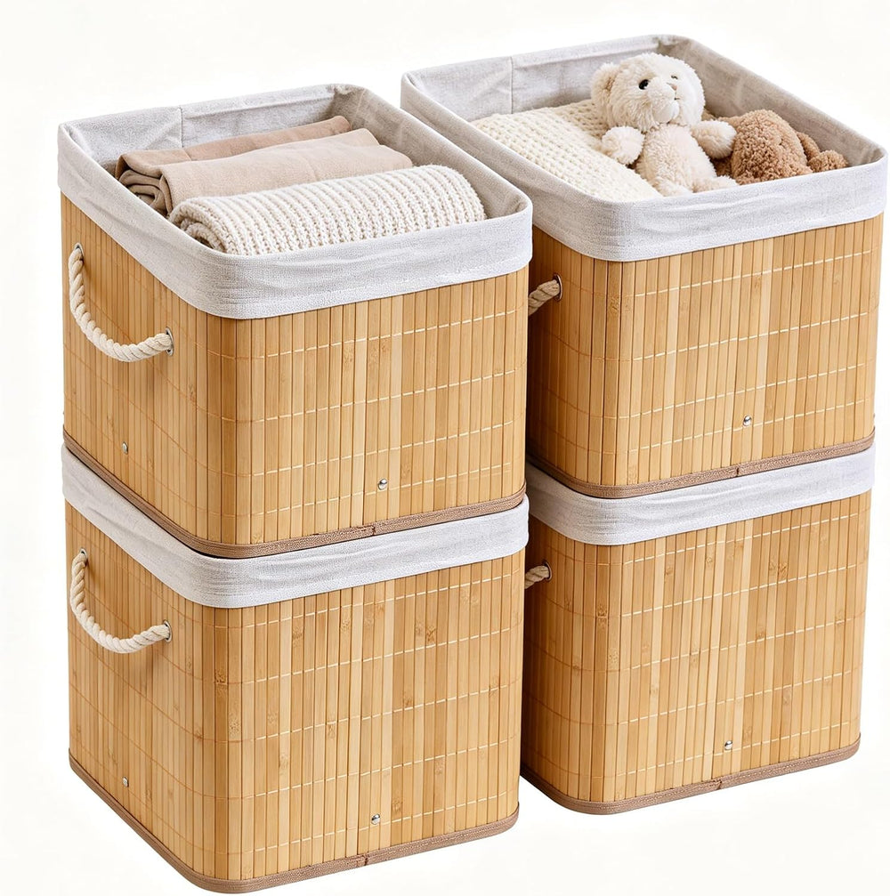 12" x 12" x 12" Bamboo Cube Storage Baskets,Set of 4 Eco-Frien...