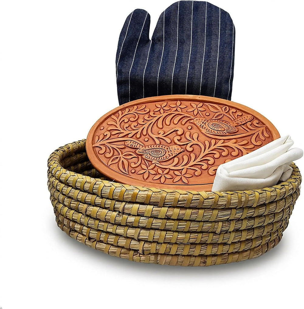 Oval Bread Warmer Basket with Terracotta Stone – Handwoven Bread Baskets for ...