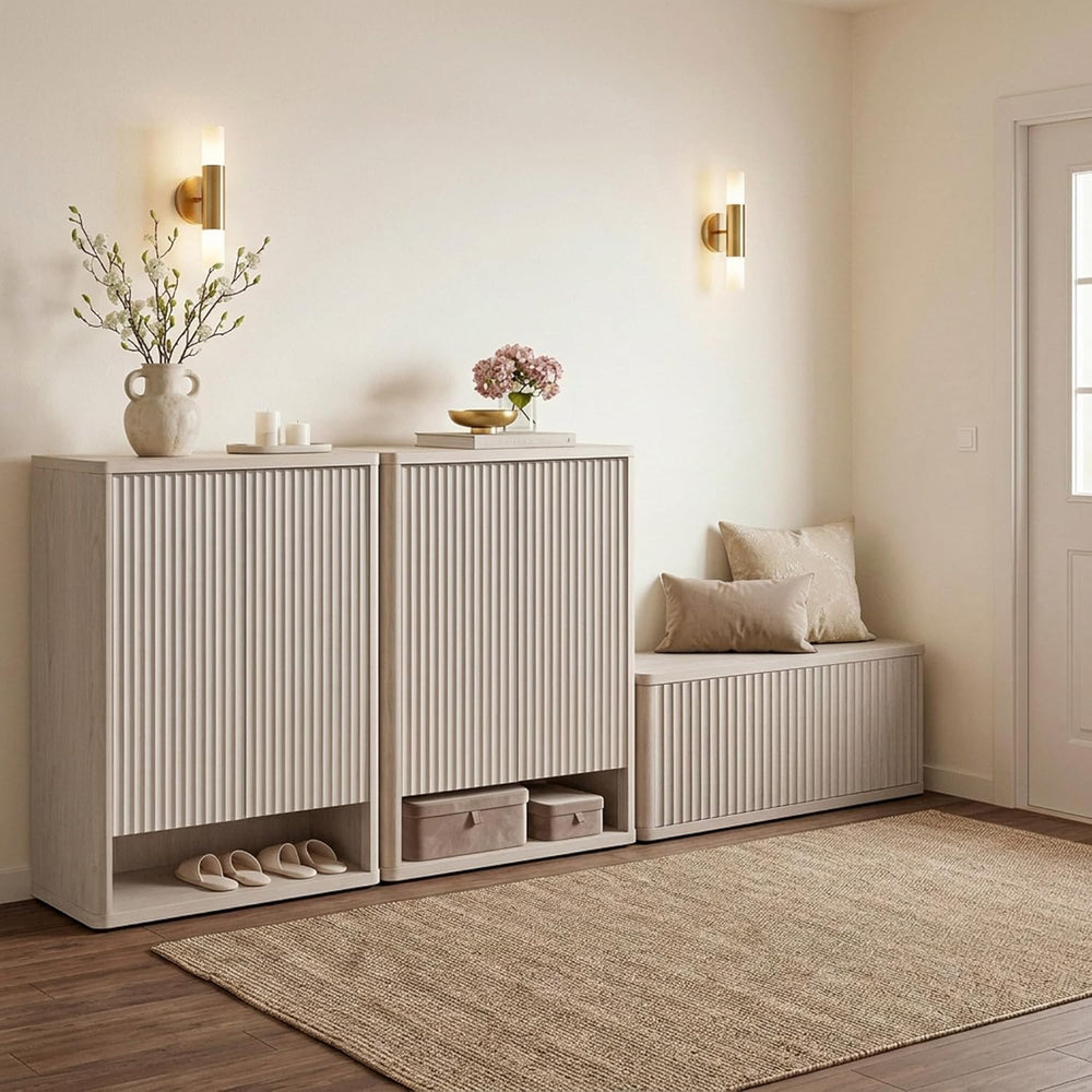 SICOTAS Shoe Cabinet 44 inch Tall Fluted Shoe Cabinet with Doors & 4 Shel...