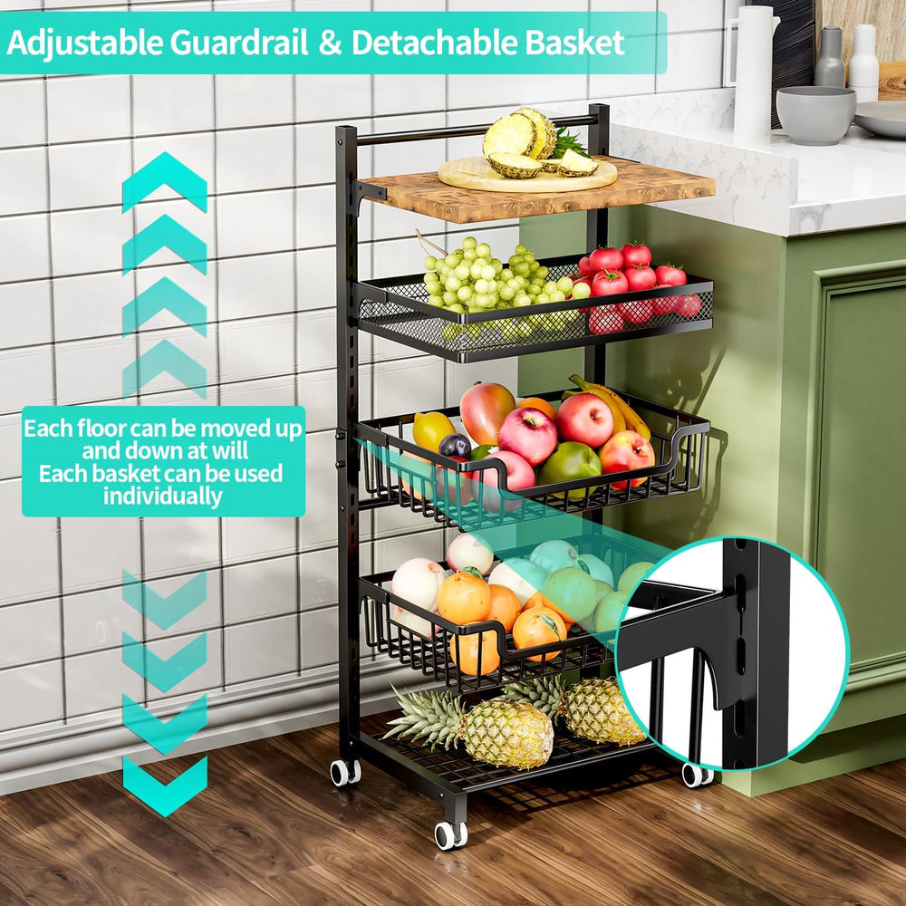 HapiRm Fruit Basket Kitchen Cart - Floor 5 Tier Adjustable Fruit and Vegetabl...