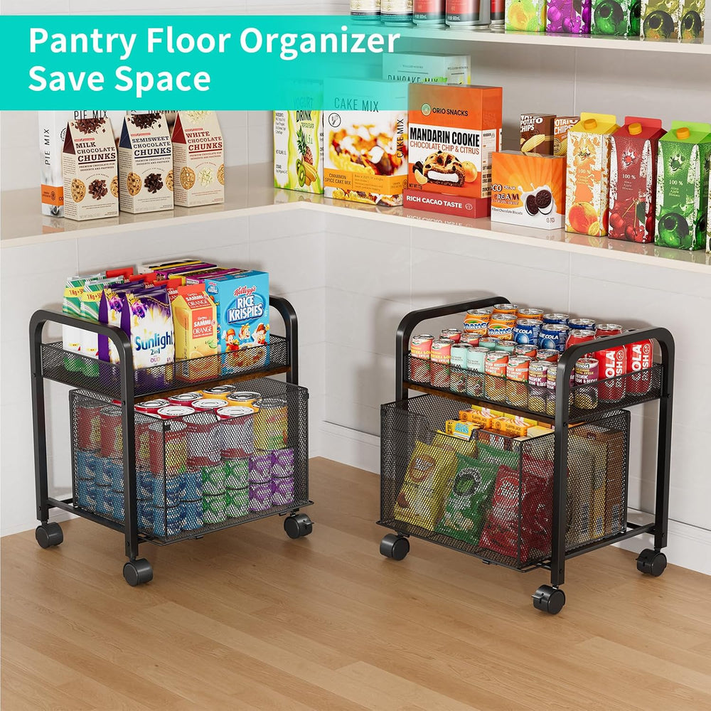 HapiRm 2 Tier Rolling Pantry Organizer Cart- Snack Storage Cart with Wheels
