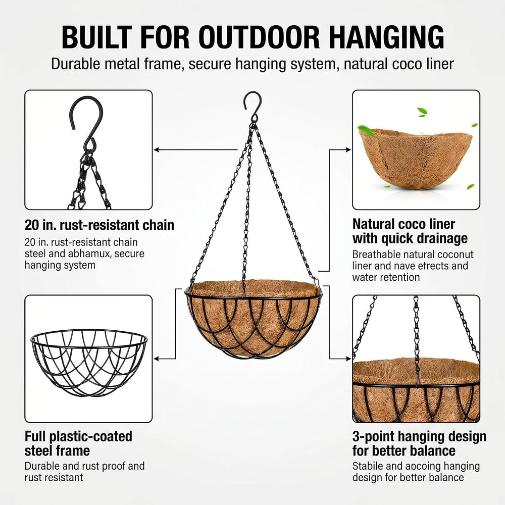 Kingbuy 12 Inch Metal Hanging Planter Basket 2 Pack - with Coconut Fiber Line...