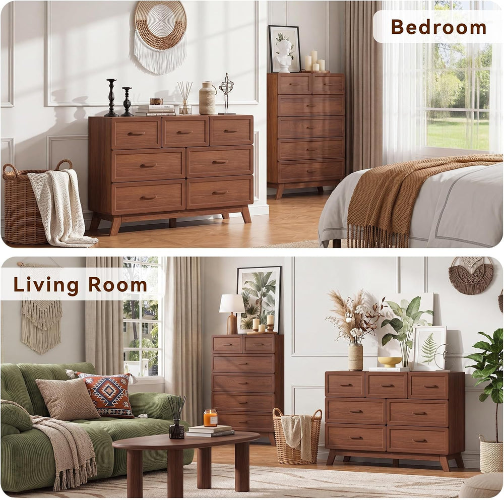 YANSNWO Walnut 7 Drawer Dresser for Bedroom, 47" Wide Chest of Drawers