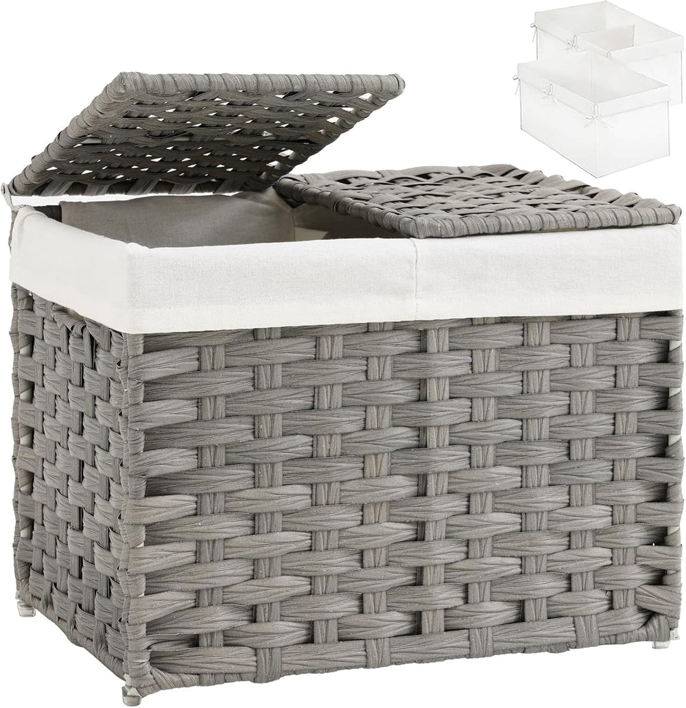 SETVSON Storage Basket with Lid, 9.2 Gal PE Rattan Trunk, Gray