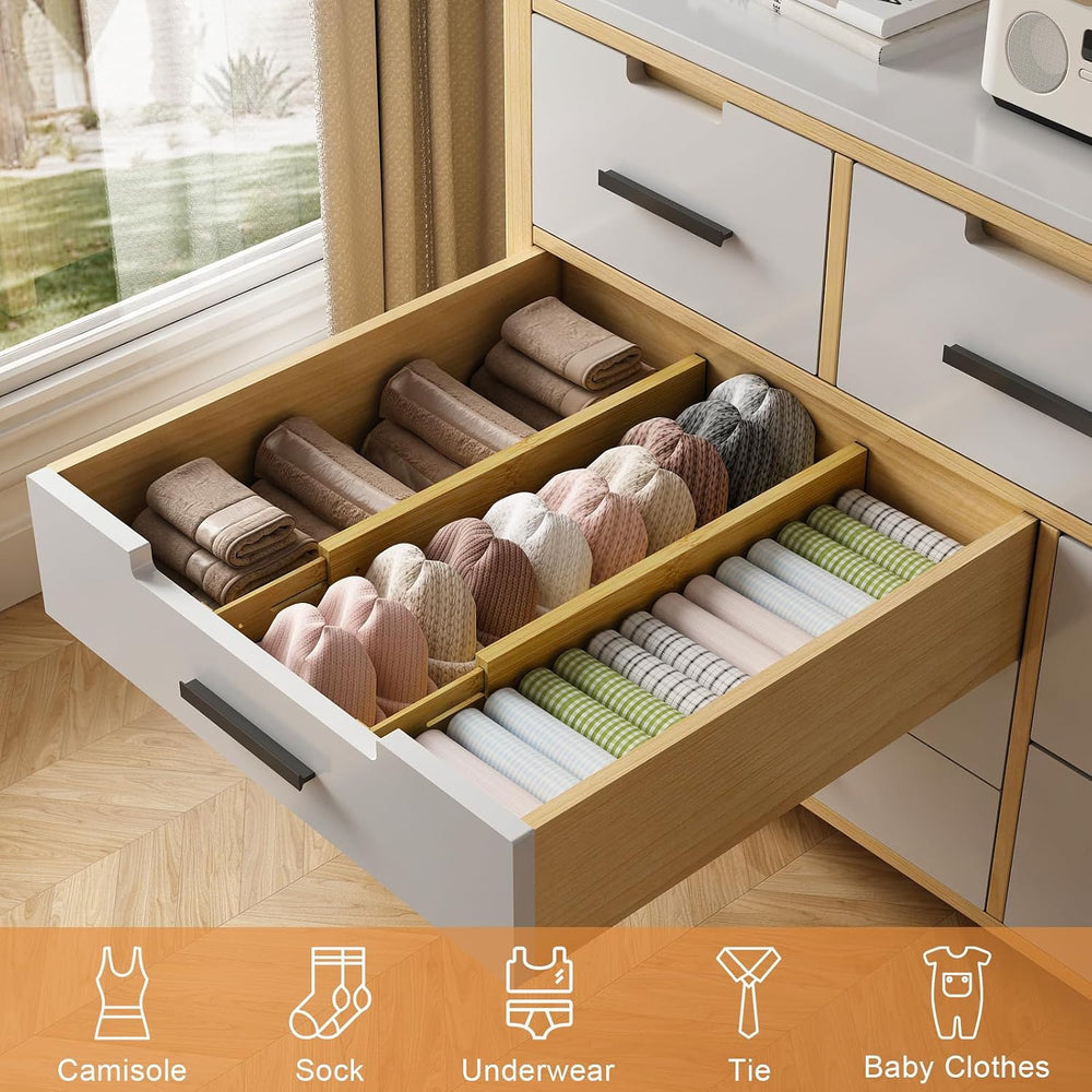 Bamboo Drawer Dividers, Adjustable Drawer Organizers, Fits 17.6–21" Drawers