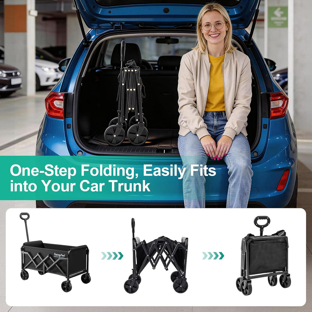 SUNNYFEEL Lightweight Folding Wagon Cart, 350LBS Portable Wagon Carts Foldabl...