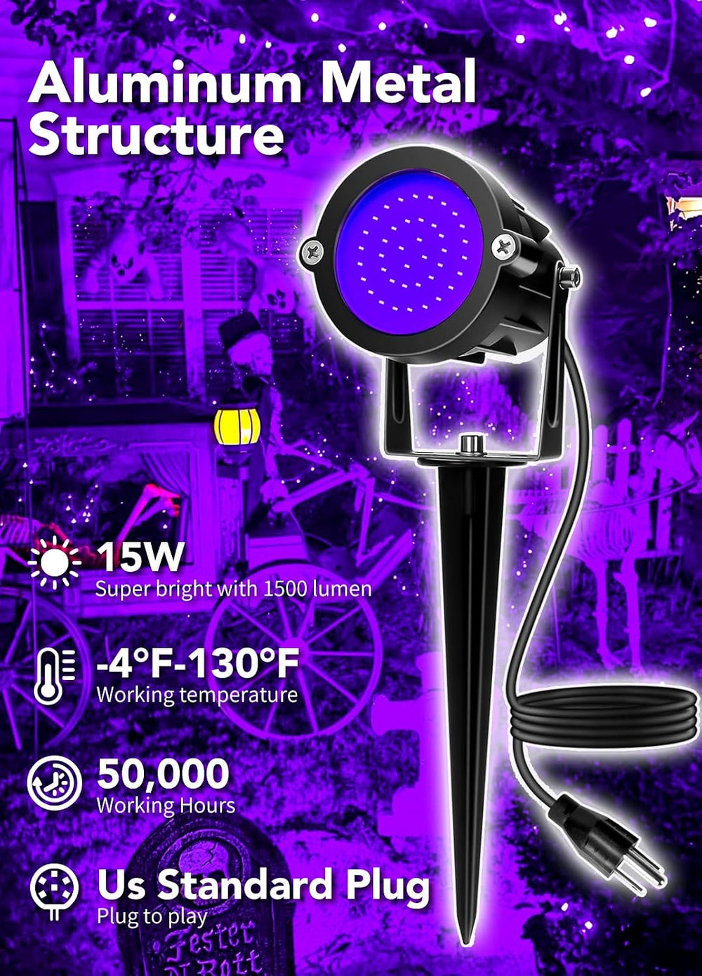 Elenora Halloween Spotlights Outdoor, 15W LED Black Light/Blacklight for Glow...