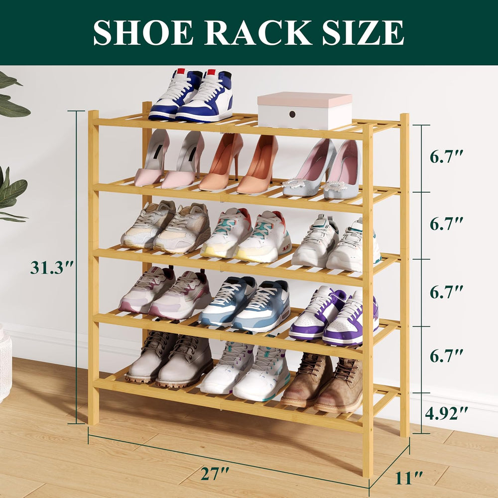 Smiry Bamboo Shoe Rack for Closet, 5 Tier - 26.77" Wide, Natural