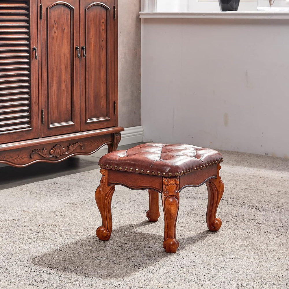 Foot Stool Ottoman Foot Rest Microfiber Leather Upholstered Foot Stool for Li...