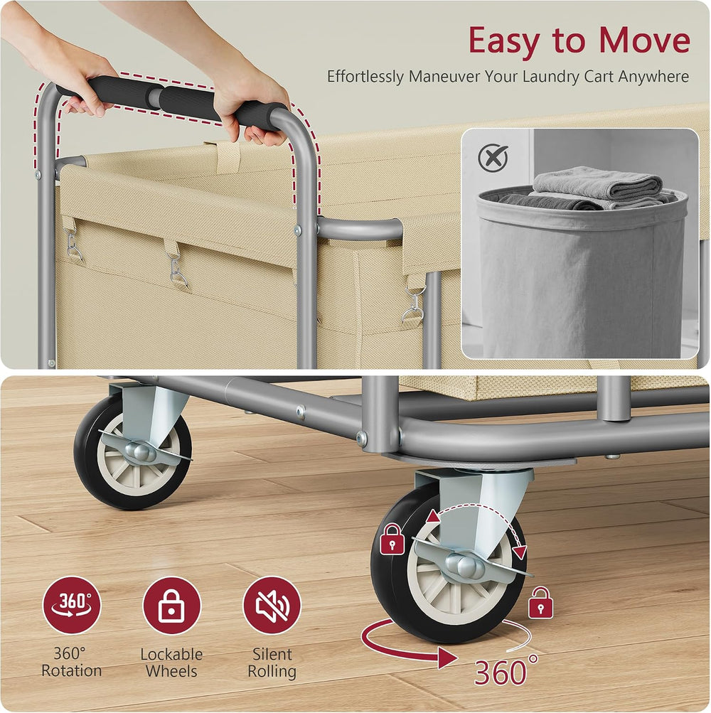 Tajsoon Large Laundry Cart with Wheels 450L, Large Laundry Basket, Kahki