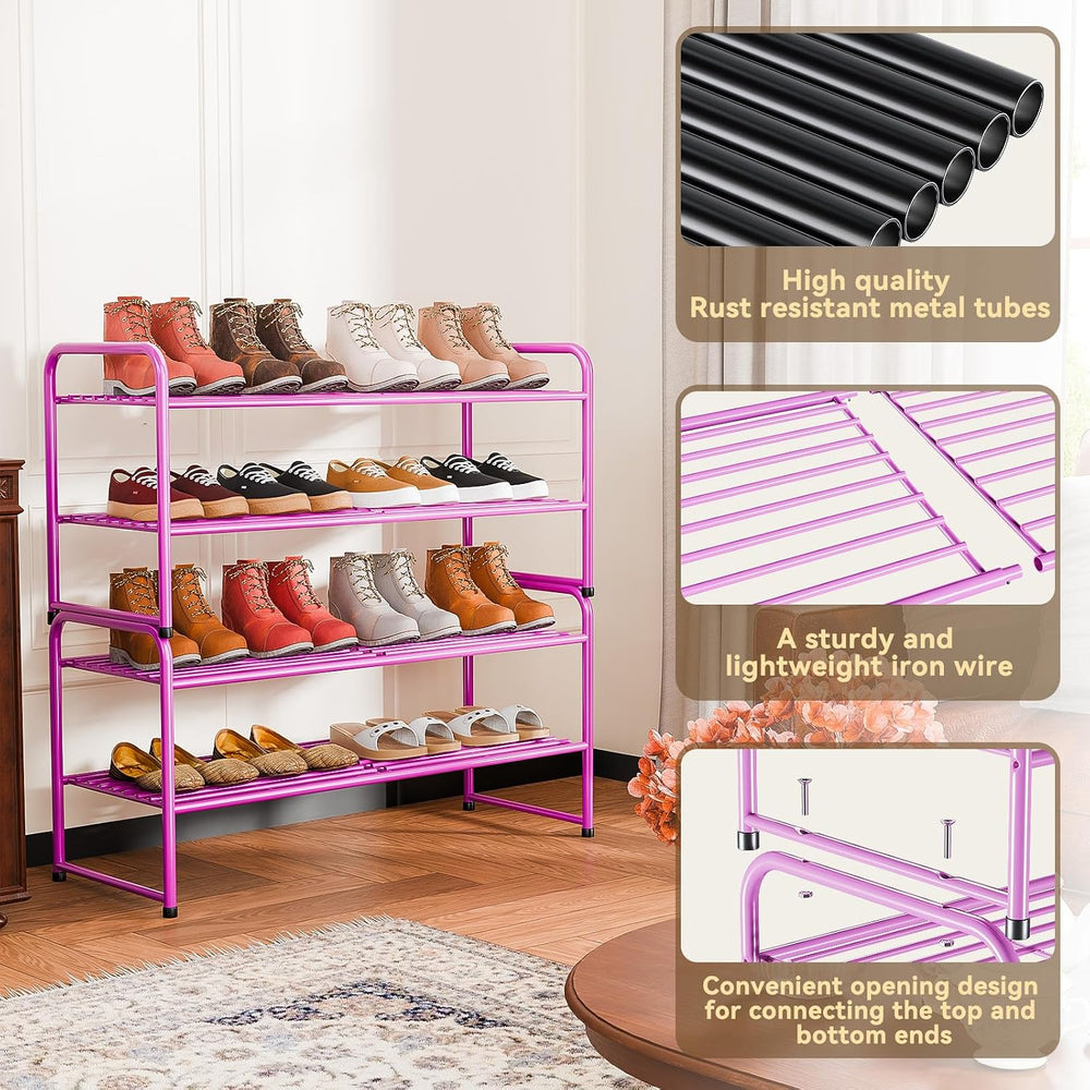 2 Pack Shoe Rack, 2-Tier Metal Stackable Shoe Shelf Storage Organizer, Heavy ...