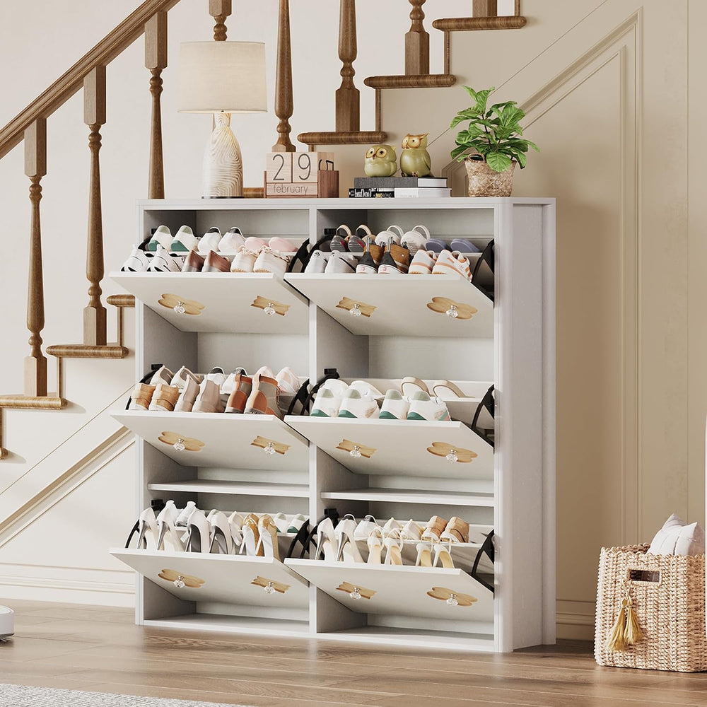 GarveeHome Shoe Storage Cabinet with 6 Flip Drawers, Narrow Wood Shoe Organiz...