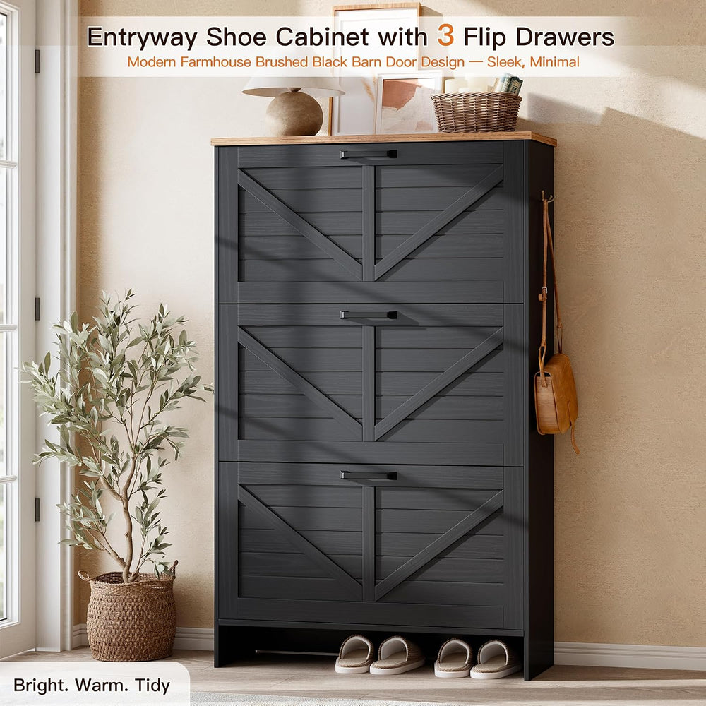 Nicetree Shoe Storage Cabinet for Entryway, 9.1" Ultra Slim 3-Drawer Fli...