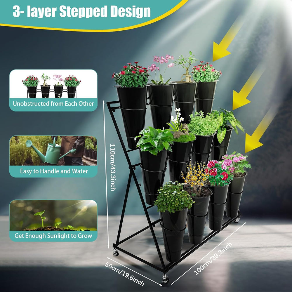 Flower Plant Display Stand Flower Plant Stand with Wheels 3 Tier Flower Displ...