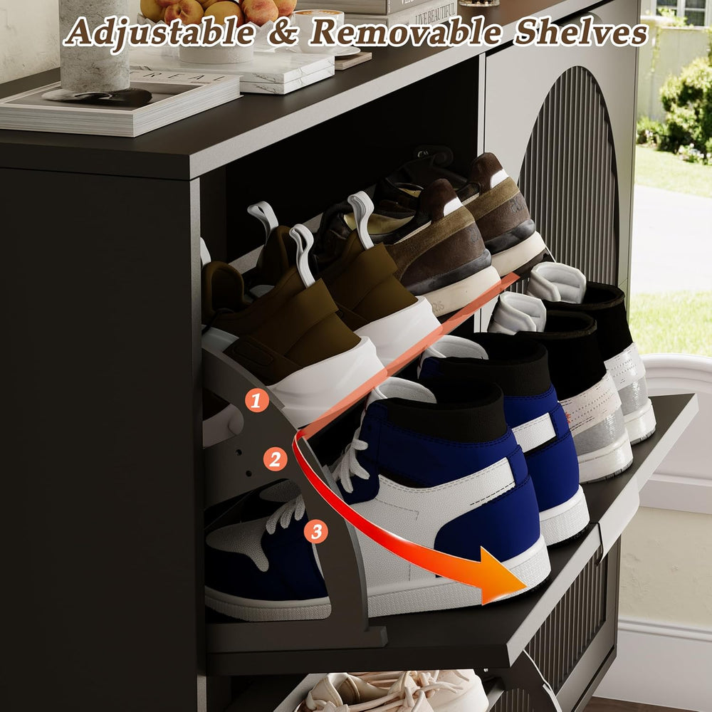 Shoe Storage Cabinet with 4 Flip Drawers, Narrow Wood Shoe Organizer Cabinet ...