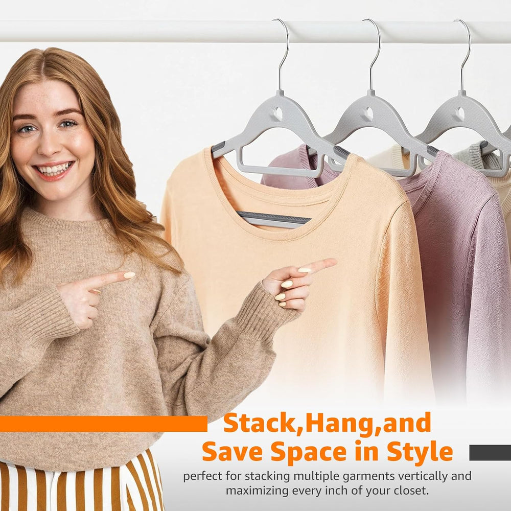Plastic Hangers 100 Pack, Cascading Slim Space Saving Clothing Hangers with 3...