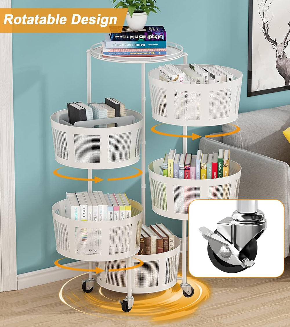 LIBOOI 5 Tier Rotating Storage Rack with Metal Shelves, Kitchen Basket, Food ...