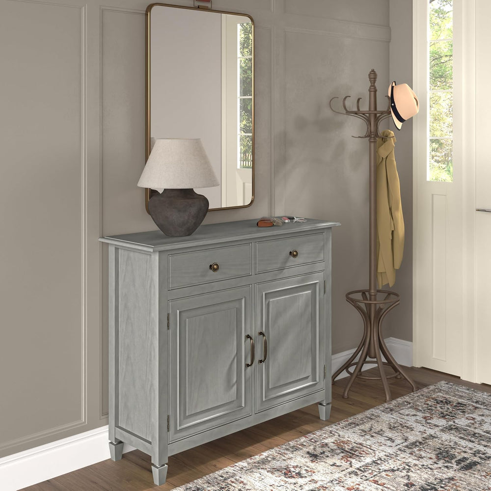SIMPLIHOME Connaught 40" Wide Solid Wood Cabinet in Fog Grey