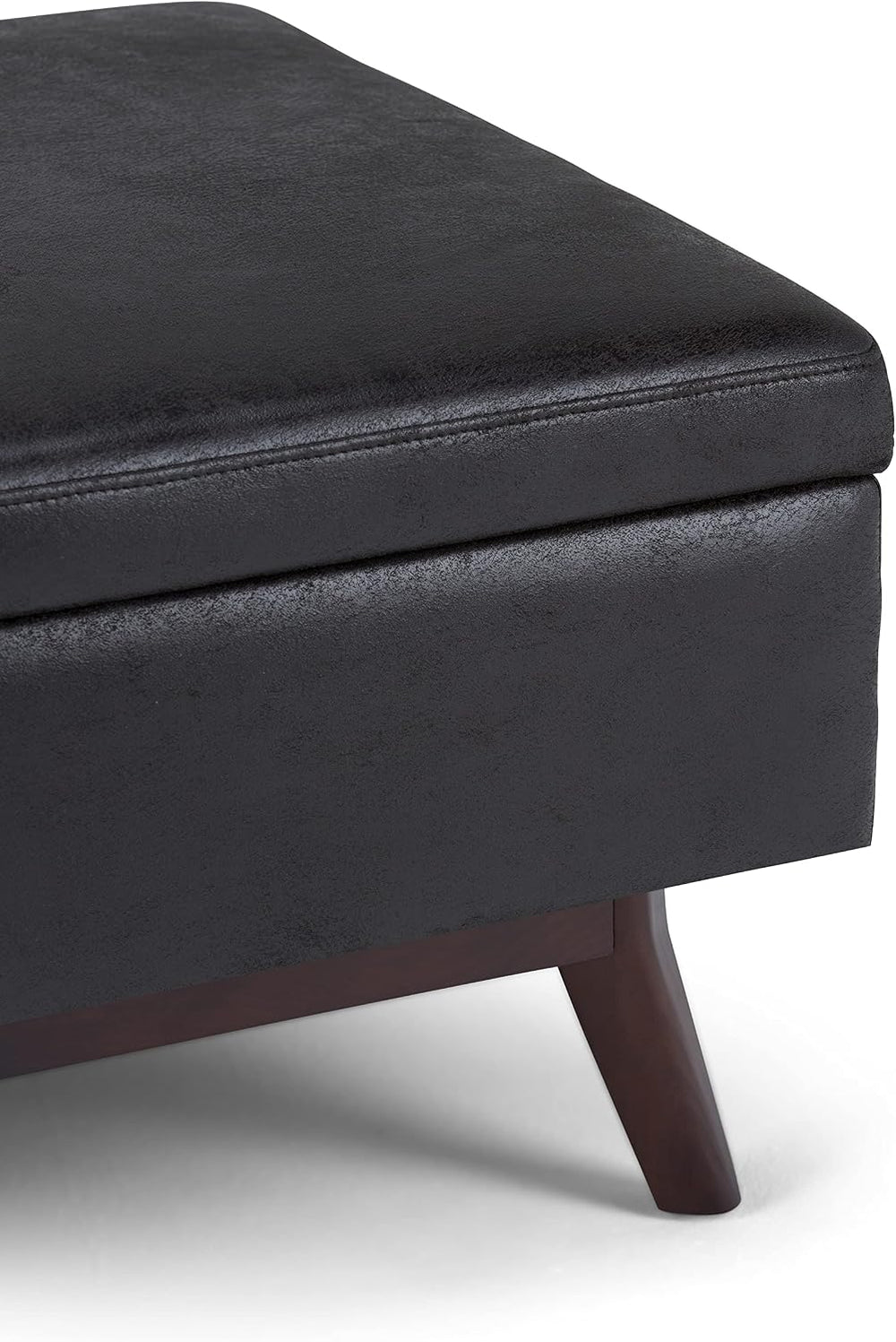 SIMPLIHOME Owen 34" Wide Vegan Leather Rectangle Lift Top Ottoman in Black
