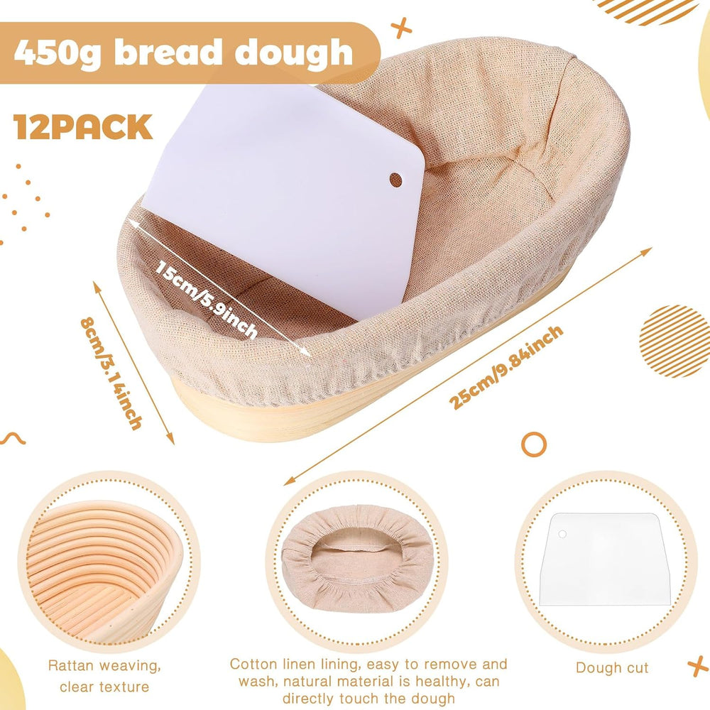 Gejoy 12 Set Bread Proofing Baskets Oval Shaped Banneton Dough Proofing Bowls...