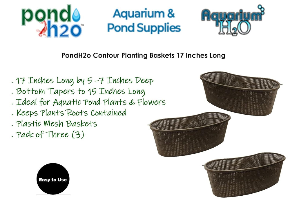 PondH2o Contour Kidney Shaped Plastic Pond Plant Basket, 17 Inch, 3 Pack