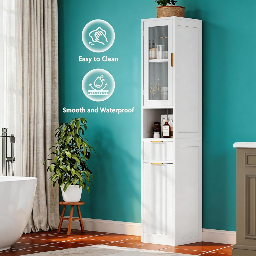 Einhomn 67" Tall Bathroom Storage Cabinet with Removable Laundry Basket ...