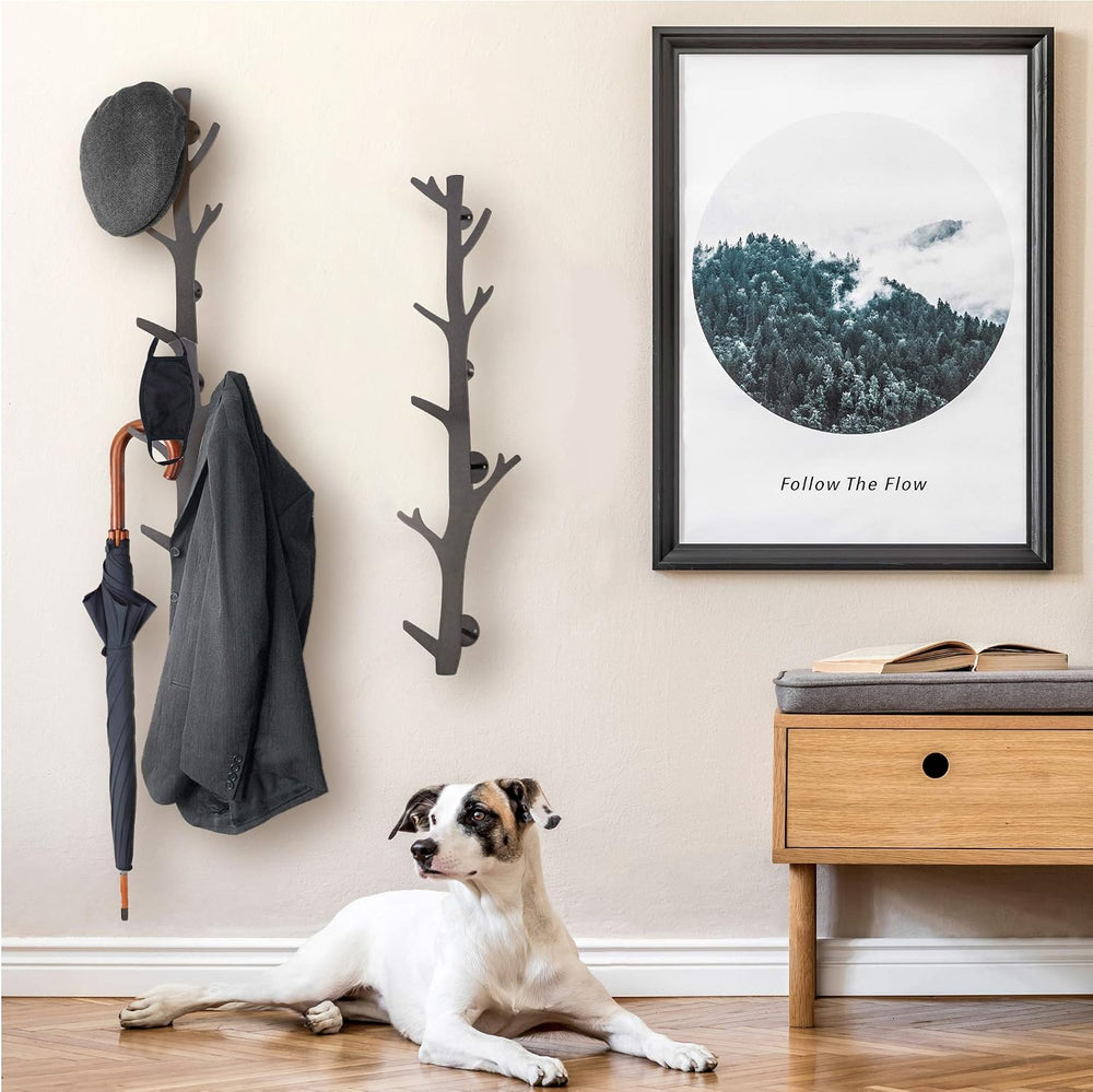 TERRA HOME Tree Branch Coat & Hat Rack Wall Mount with 8 Vertical Hooks f...