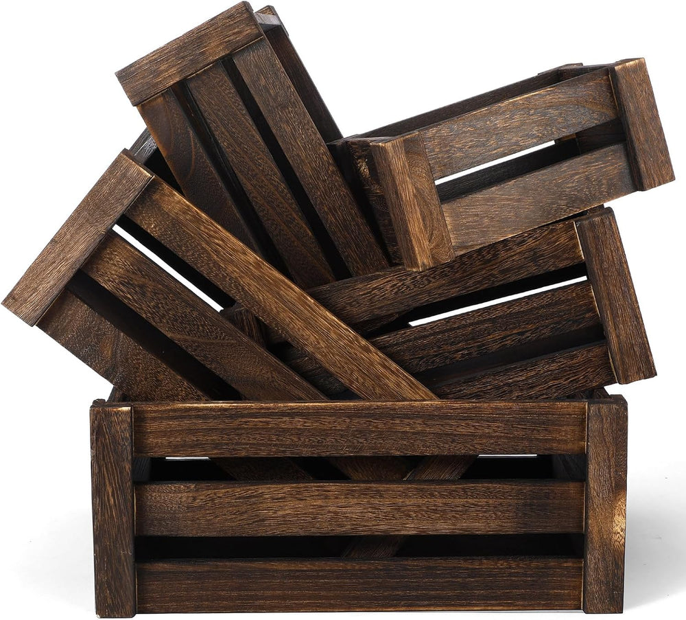 Barydat 5 Pack Wooden Crates for Display Storage, Dusty Brown, Rustic