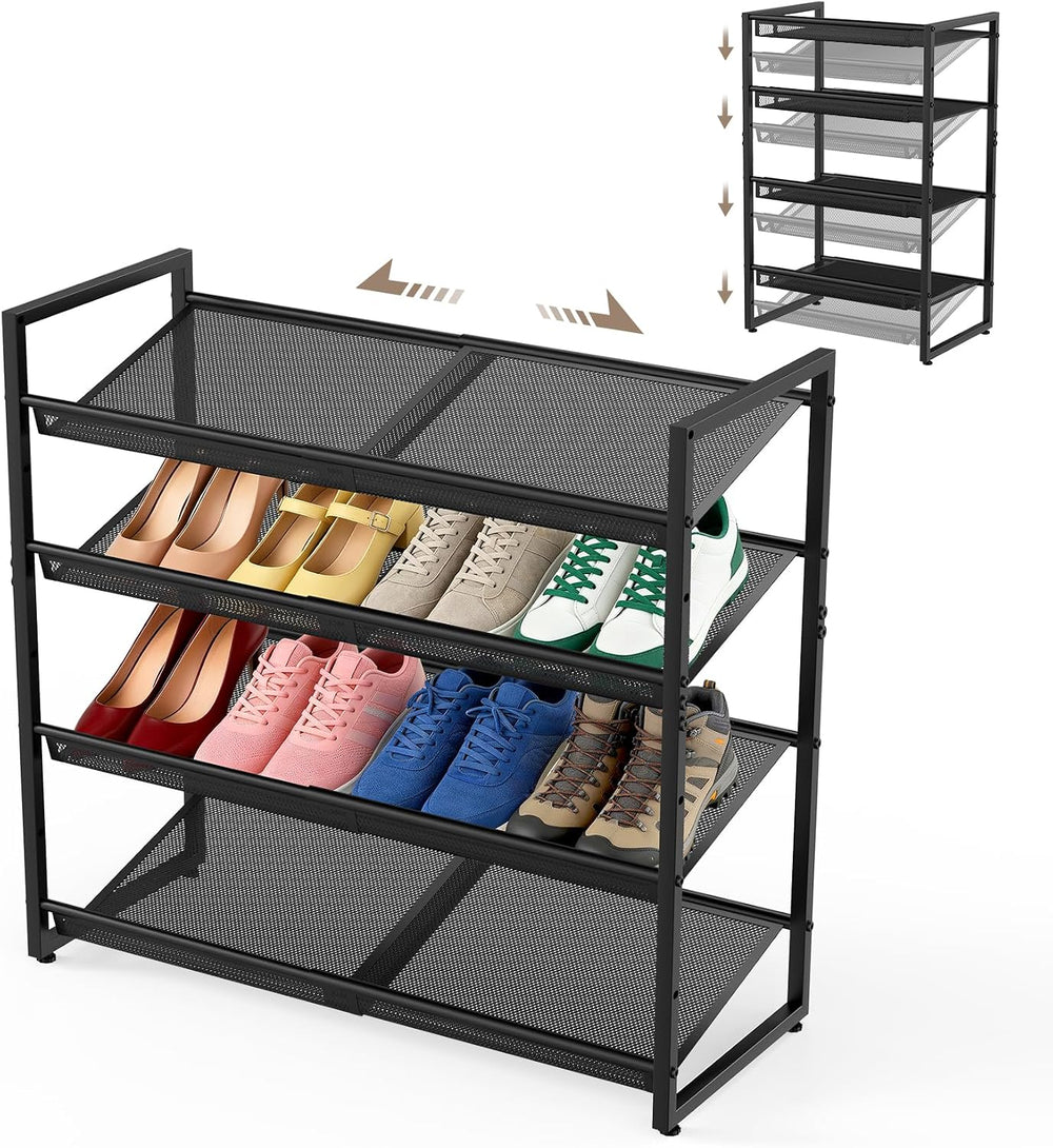 4 Tier Expandable Shoe Rack, Shoe Organizer for Closet, Entryway & Garage