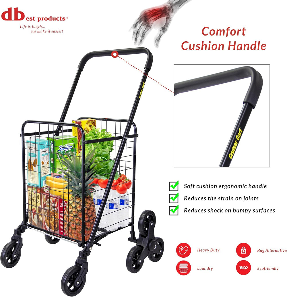 dbest Products Stair Climber Cruiser Cart Shopping Grocery Rolling Folding La...