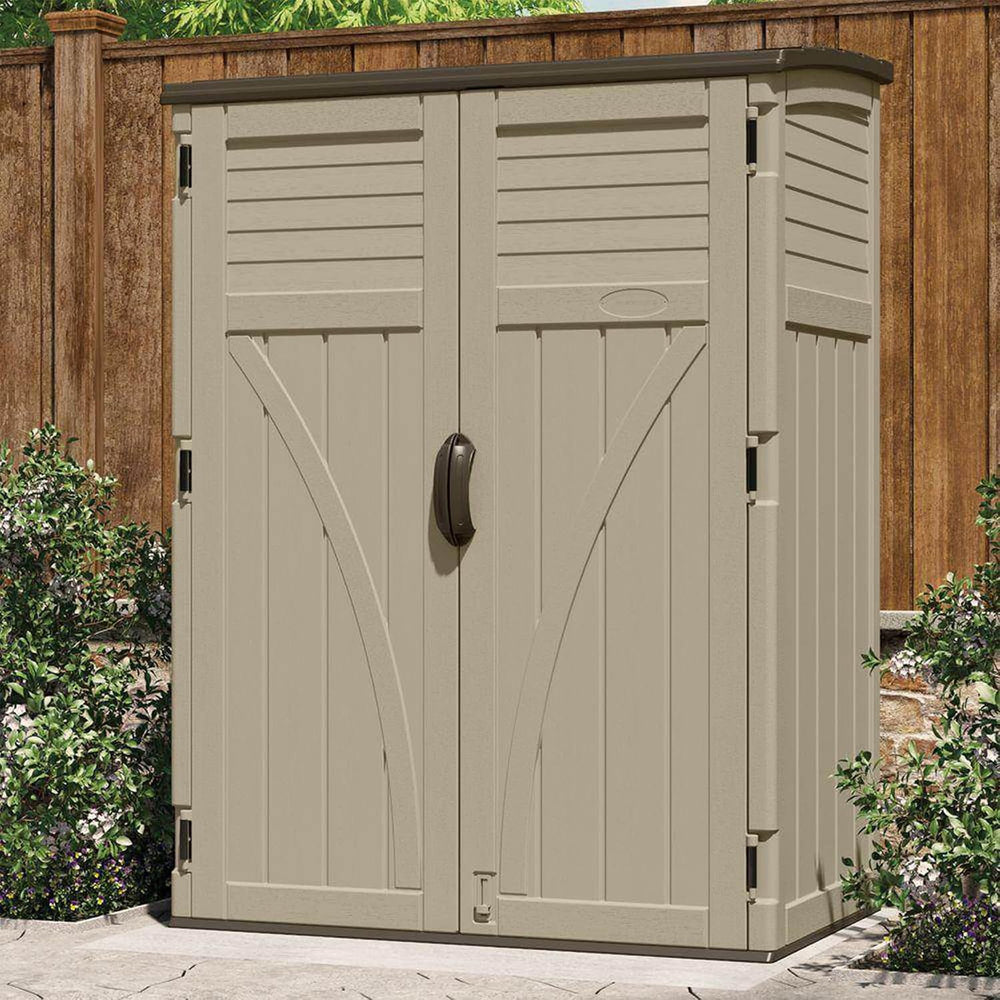 Suncast Outdoor Storage Shed, Water Resistant Resin Vertical Outdoor Storage ...
