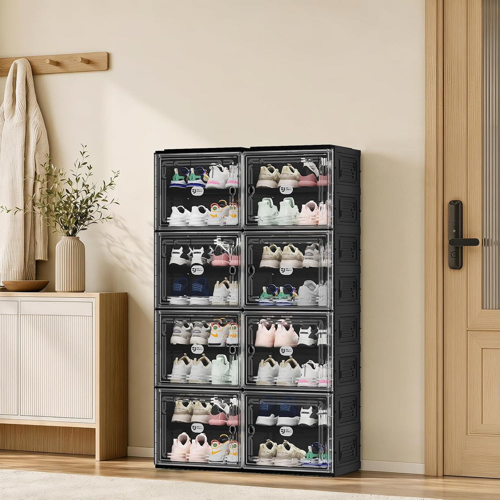 Foldable Shoe Cabinet with Magnetic Clear Doors, Wide Design Shoe Rack for En...