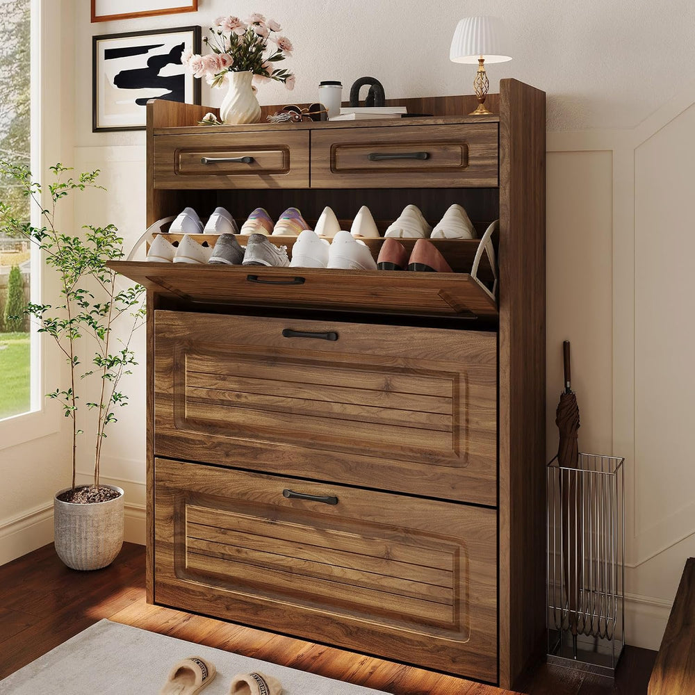 Shoe Cabinet for Entryway with 3 Large Flip Drawers and 2 Storage Drawer