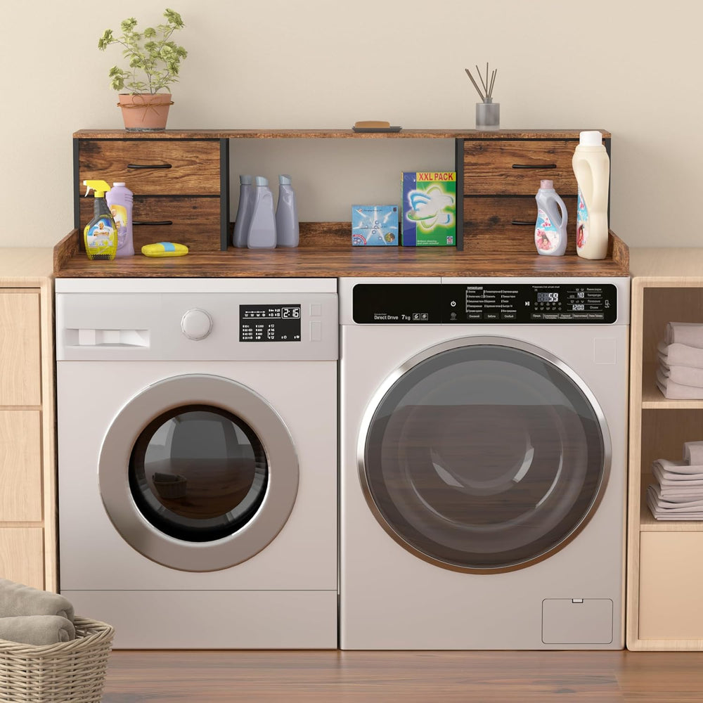 Unionly 2 Tier Washer and Dryer Countertop with fabric drawers and wood top