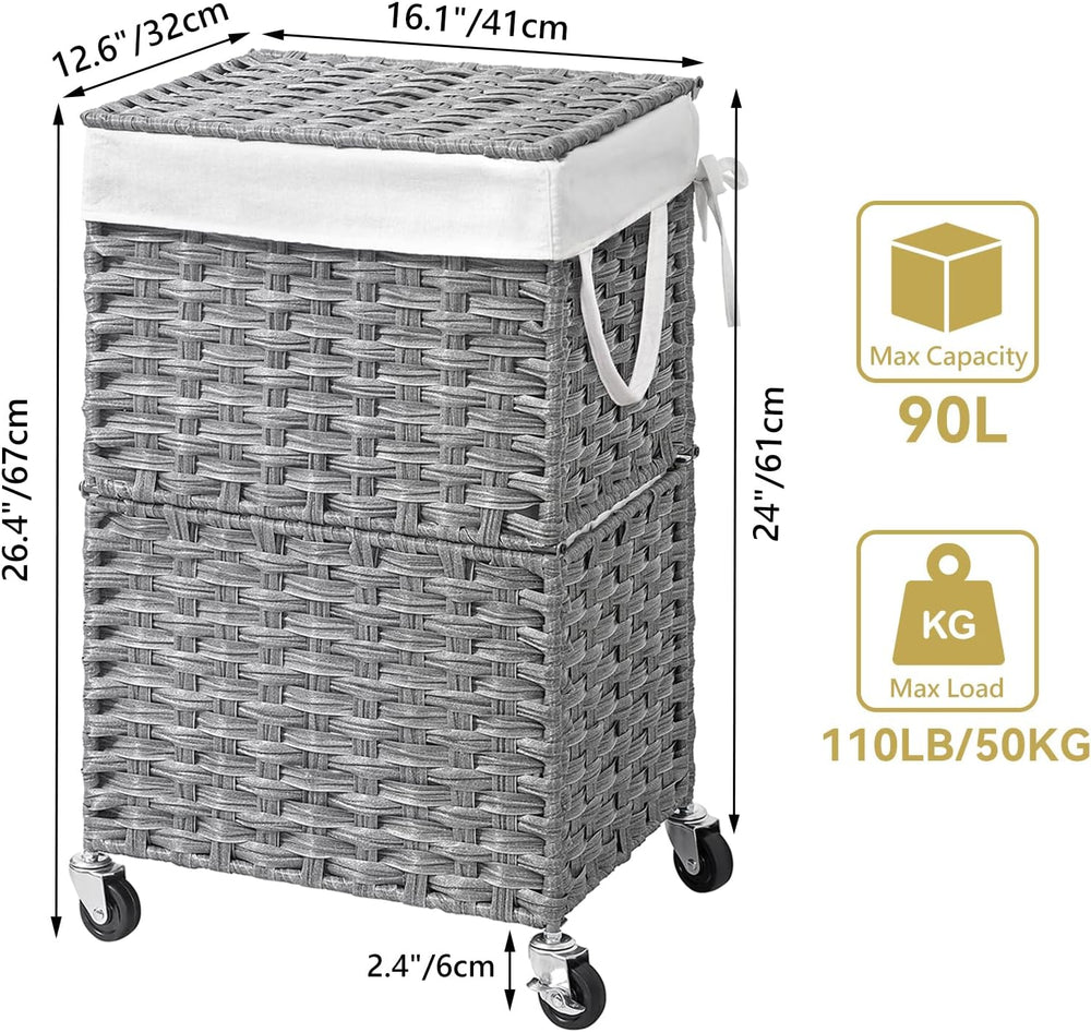 Chrislley Wicker Laundry Basket with Wheels,Rolling Laundry Hamper with Lid