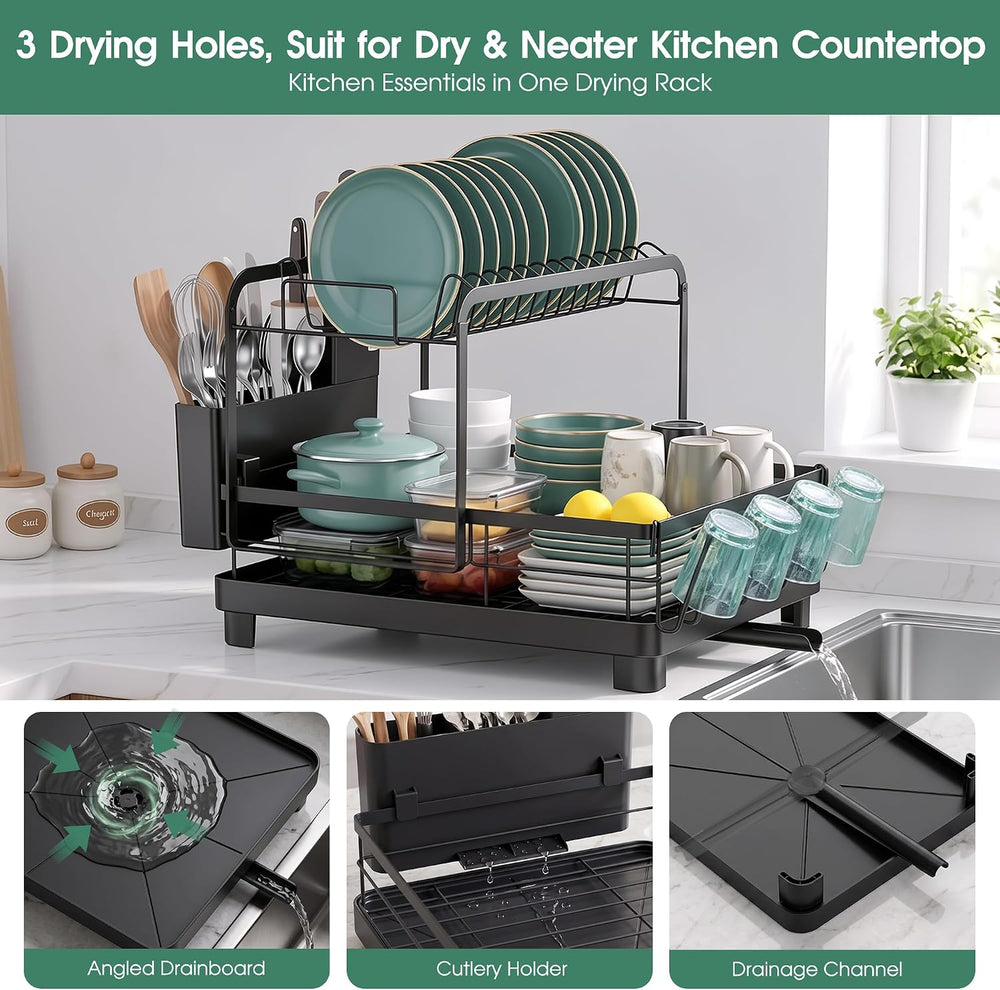 Runnatal 2-Tier Dish Drying Rack, Large Dish Drainers for Kitchen Counter