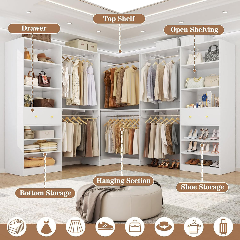 Armocity Closet System Set of 3 - Corner Closet Organizer System with 2 Drawe...