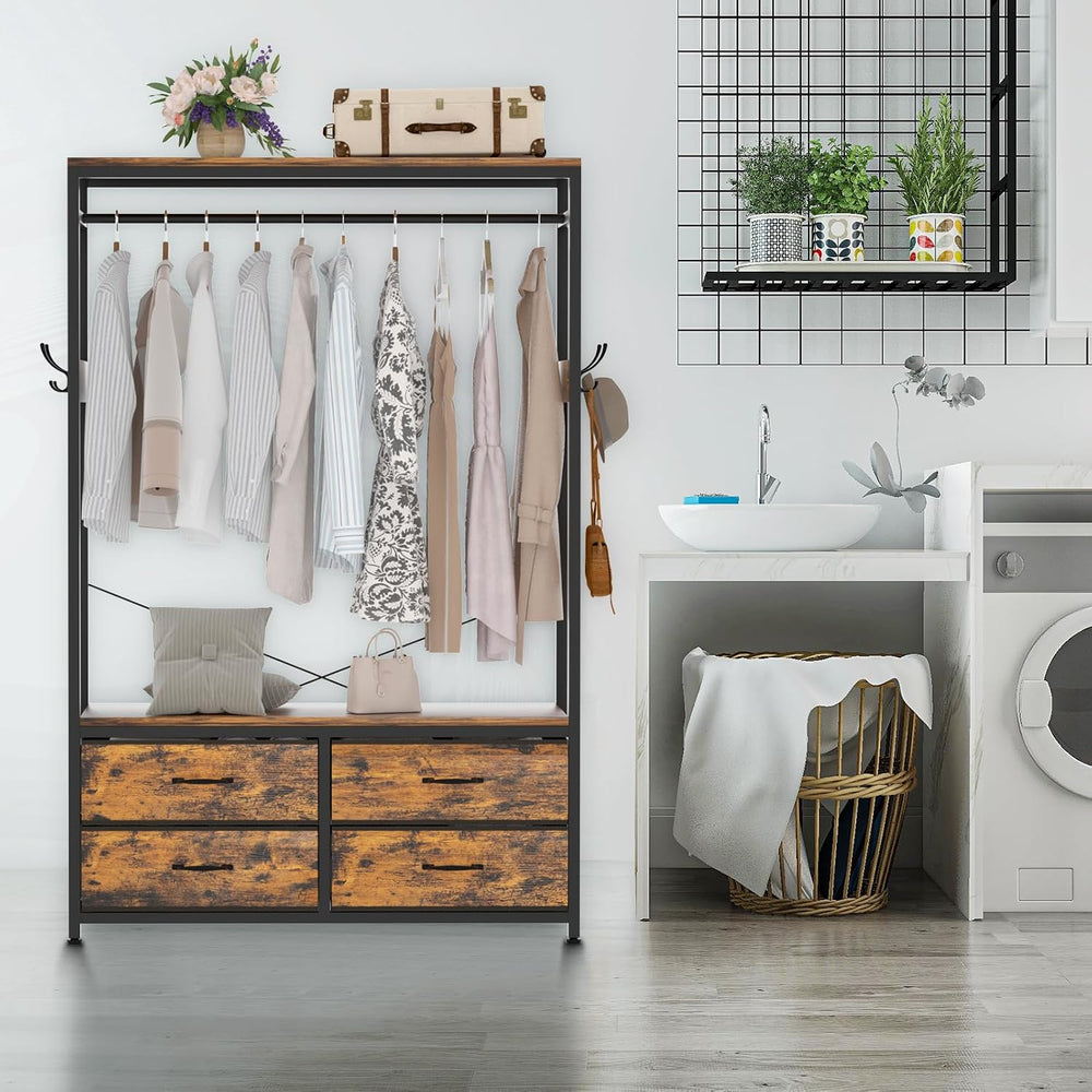 Freestanding Clothes Rack for Bedroom: Large Capacity 4 Drawers