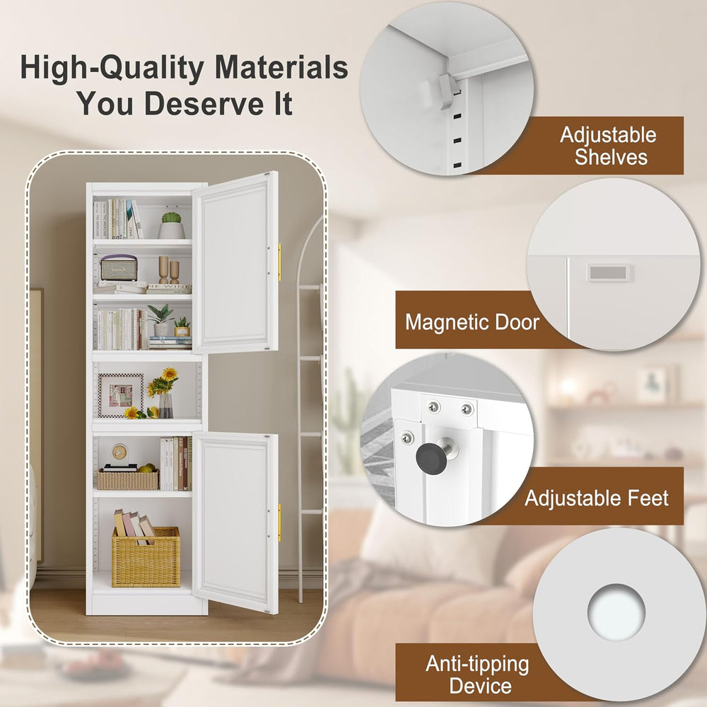 67" Tall Narrow Bathroom Storage Cabinet, Metal Pantry Cabinet, White