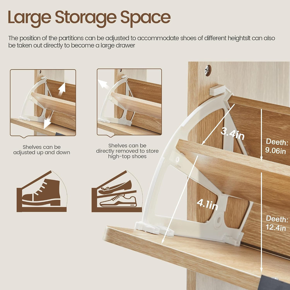 FurSch Fluted Shoe Storage Cabinet with 2 Flip Drawers
