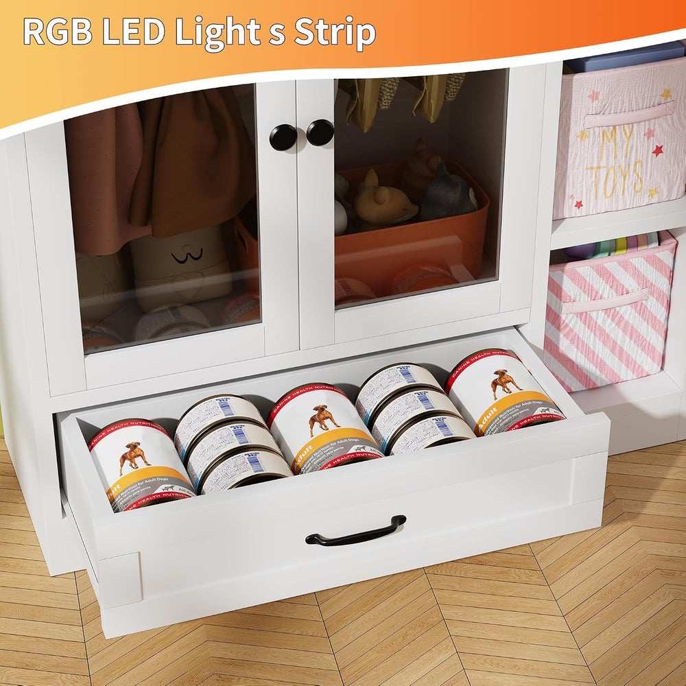 Pet Wardrobe Cabinet, Dog Clothes Closet with RGB LED, Acrylic Door & Dra...