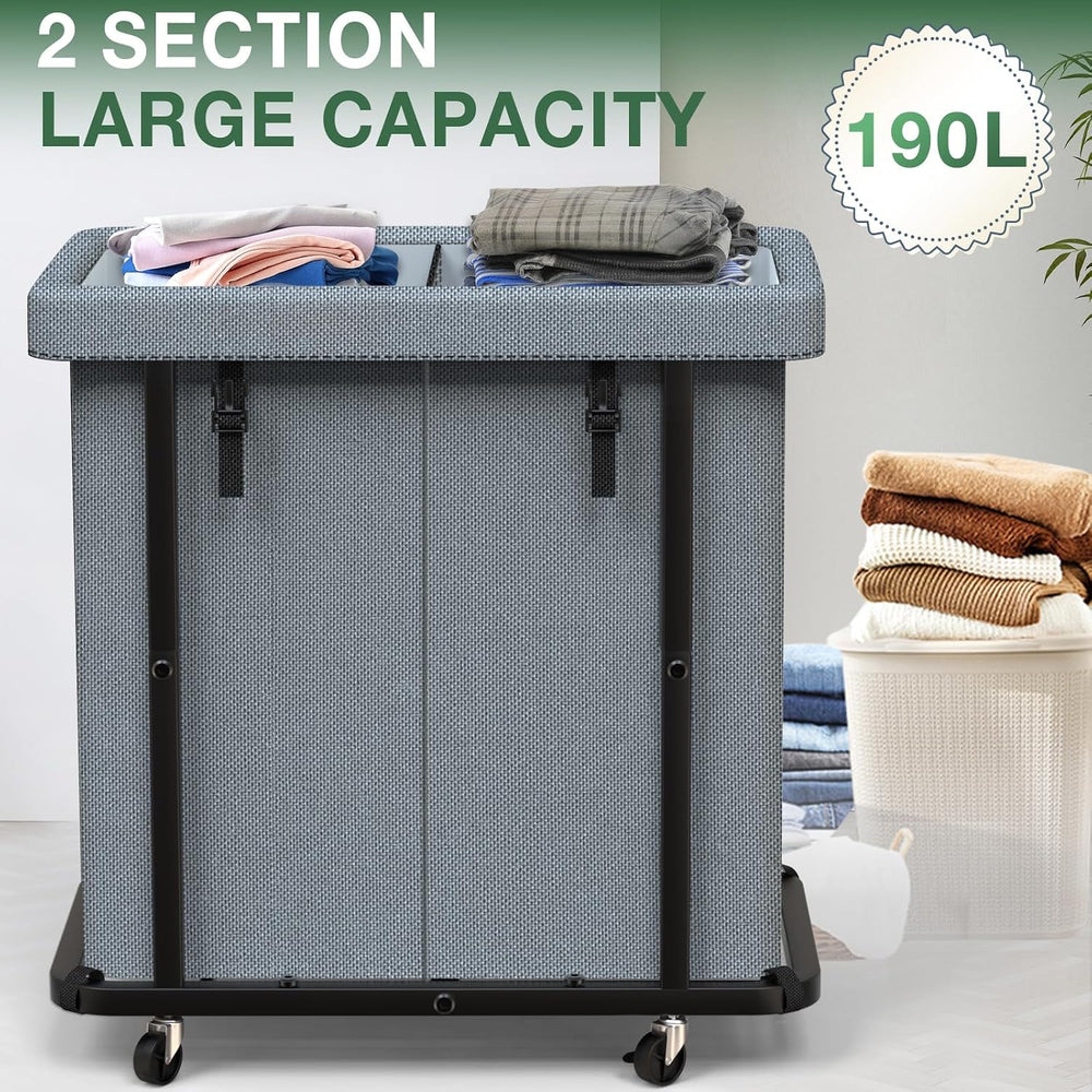 Laundry Basket with Lid,190L Rolling Laundry Hamper with Wheels,Grey