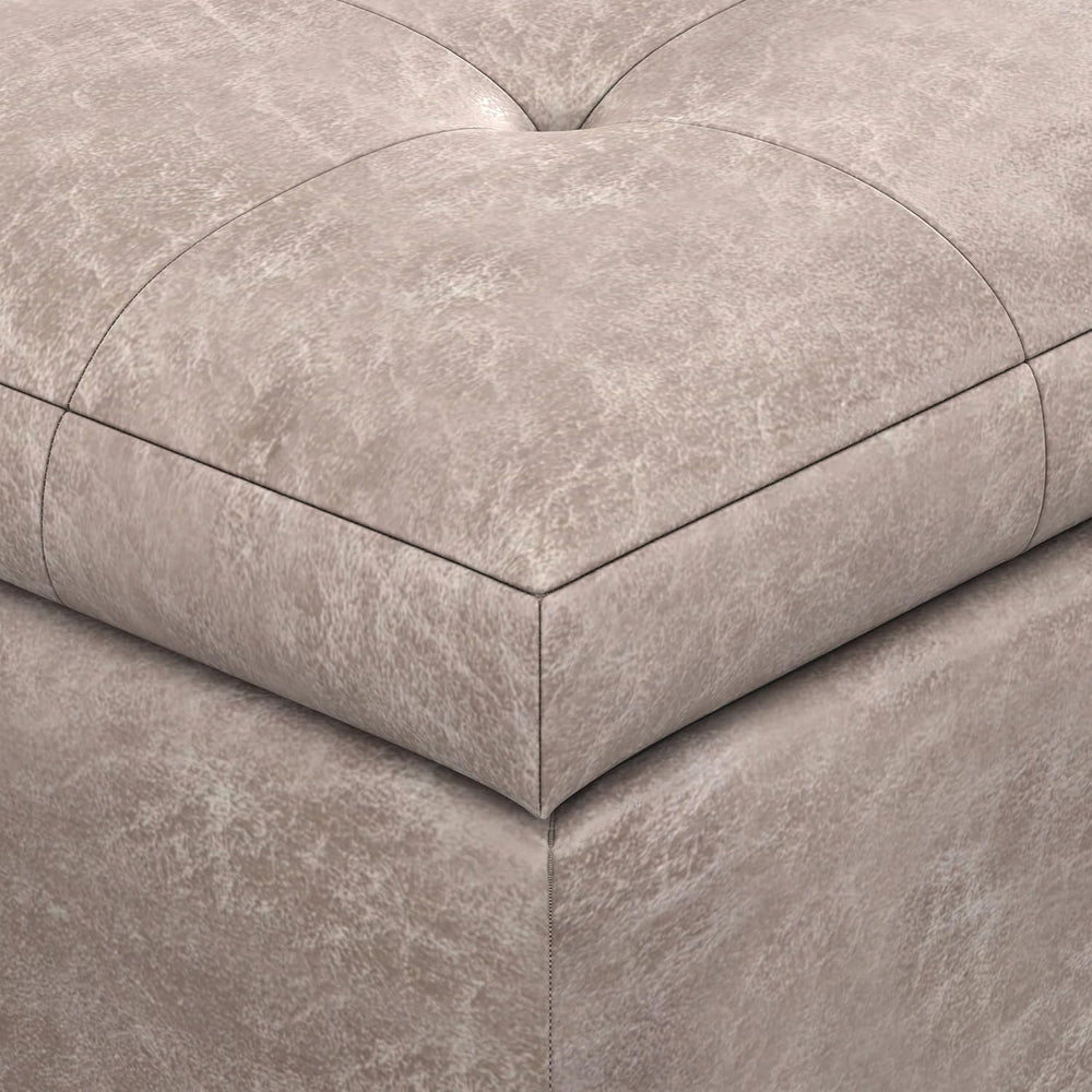 SIMPLIHOME Cosmopolitan 34" Wide Vegan Leather Storage Ottoman in Grey