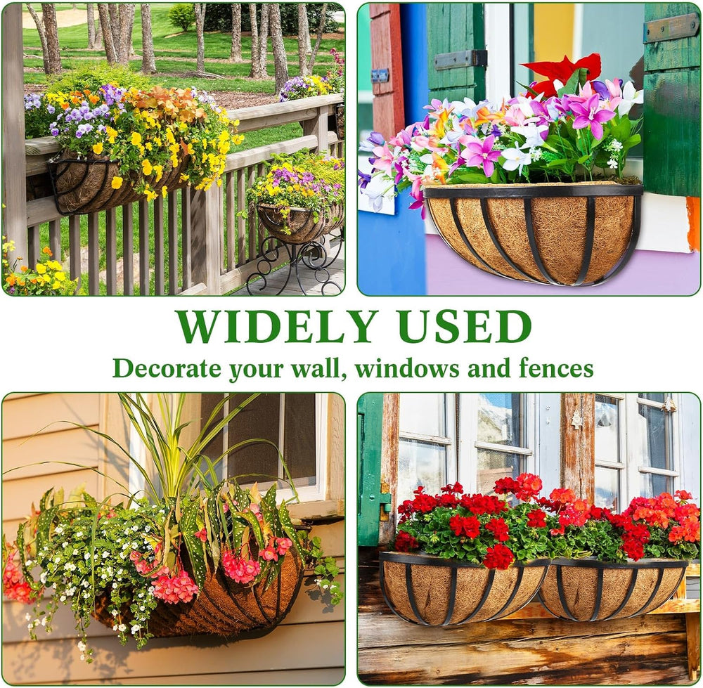 8 Sets 16 Inch Window Deck Railing Planters Boxes with Coconut Liner Outdoor ...