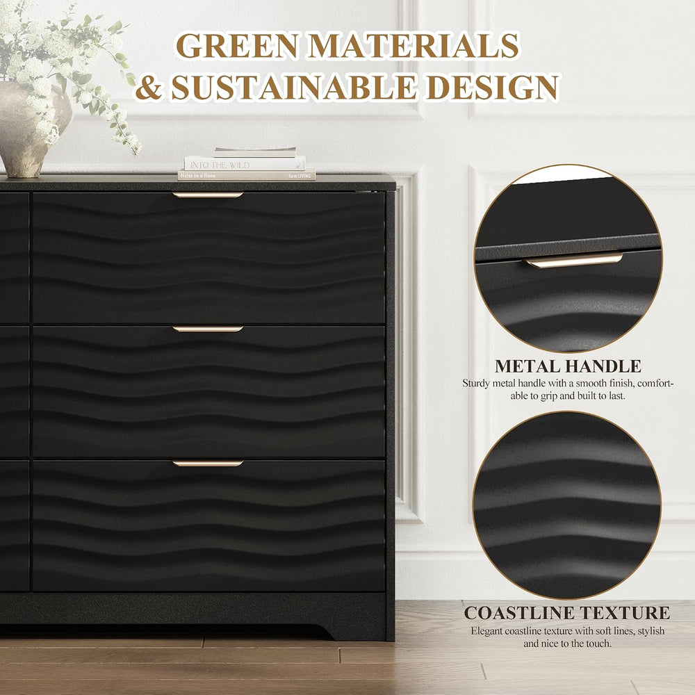 MALOL Coastline Fluted 6 Drawers Dresser for Bedroom, 48" Wide Modern Ch...