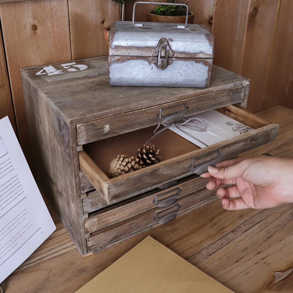 Vintage Wooden Desk Organizer Cabinet with 6 Drawers - Rustic Farmhouse Distr...