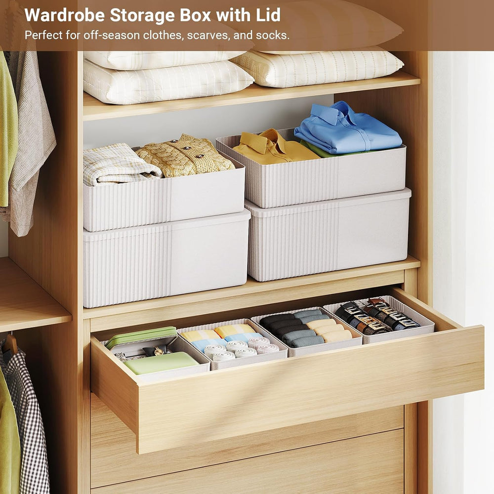 Decorative Storage Bins with Lids, Set of 6, 3 Size Baskets, Ivory