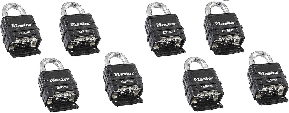 MasterLock 1178D Combination Padlock, Die Cast Body, 8 Pack Black/Silver (Key...