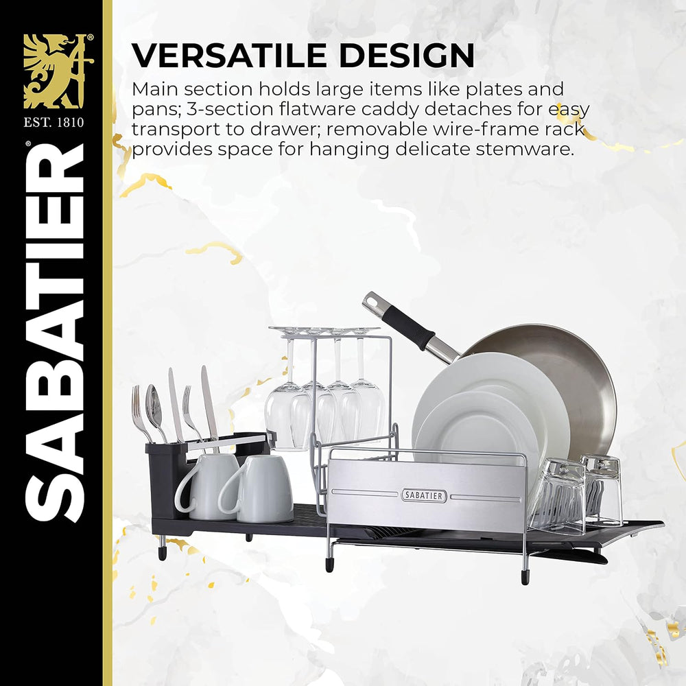 Sabatier Expandable Dish Drying Rack with Drainboard - Stainless Steel Dish R...