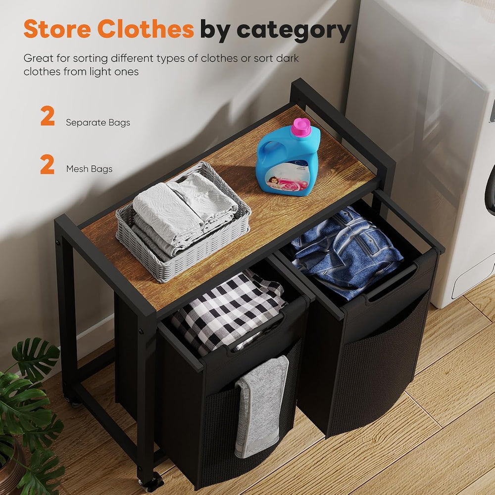 NEWBULIG Rolling Laundry Hamper with Removable Pull-Out Bag, Freestanding Clo...